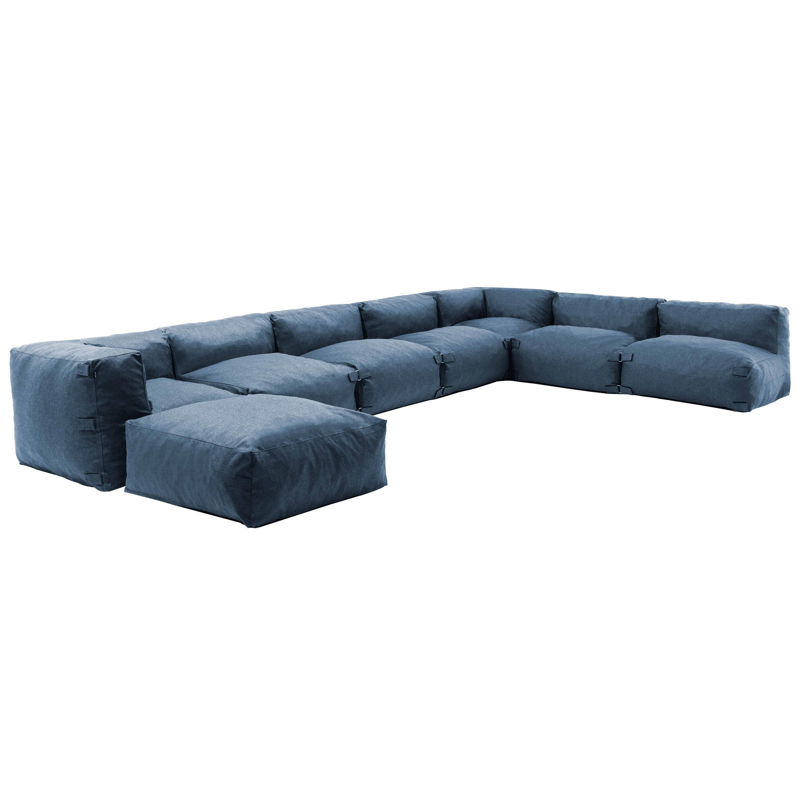 GARTENSOFA mit 8 Sitzplätzen, Pazifikblau - Blau, Textil (85/65/680cm) - Oviala