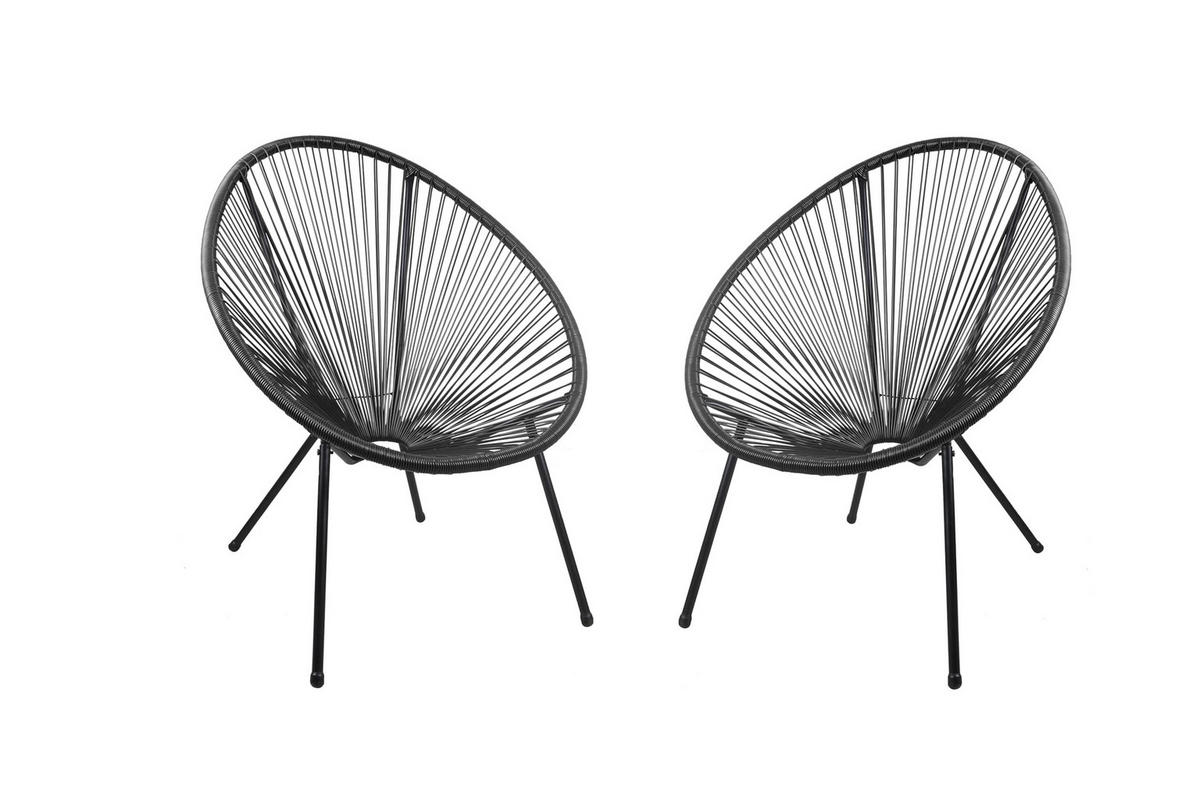 GARTENSTUHL 2er Set Sven Kunstgeflecht schwarz Relaxsessel - Schwarz, Kunststoff (73/93/73cm) - DELUKE