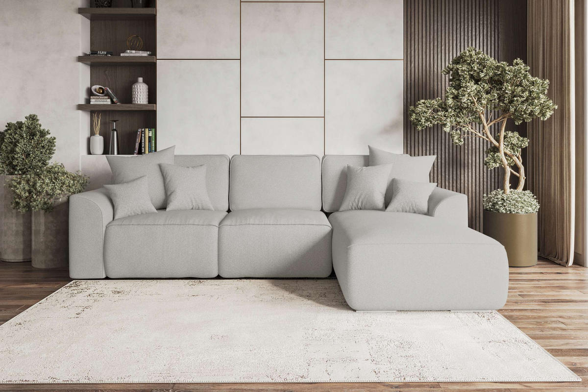 ECKSOFA GUSTO Strukturstoff Hellgrau Rechts inkl. Schlaffunktion - Chromfarben/Hellgrau, Kunststoff/Textil (295/194cm) - 99rooms