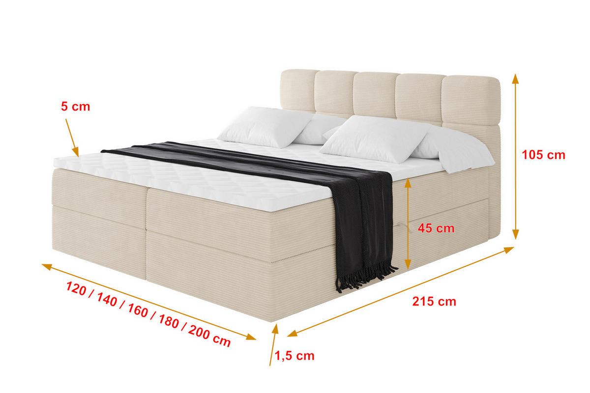 BOXBETT mit Matratze H3 - FAMA - 200x200 cm Beige Poso - Ecru, Holzwerkstoff (200/200cm) - ALTDECOR