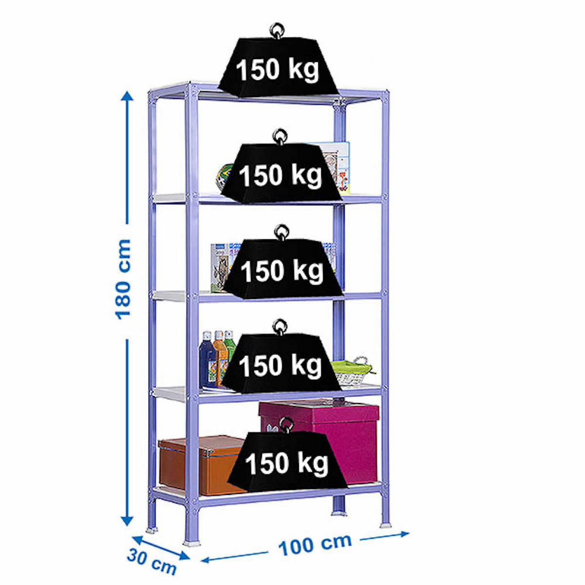WOHNREGAL LIVING KOALA METAL mit 5 Fachböden | HxBxT 180x100x30cm | Fachlast 150kg | Lila/Weiß - Lila, Metall (100/180/30cm) - PROREGAL