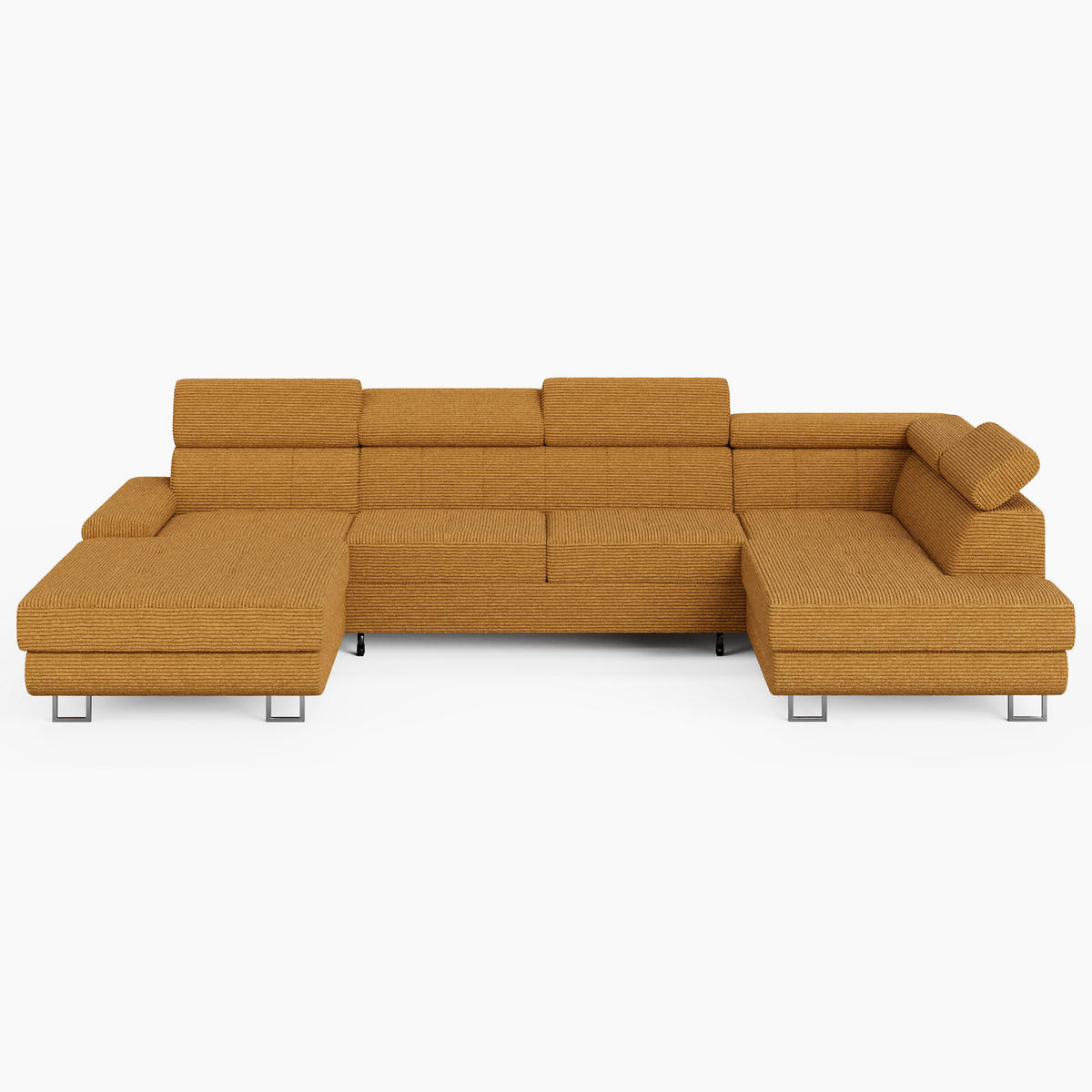 WOHNLANDSCHAFT MARRY Rechts Gelb Cord-Stoff mit Schlaffunktion und zwei Bettkästen - Gelb, Holz/Metall (190/90/335cm) - Barchello