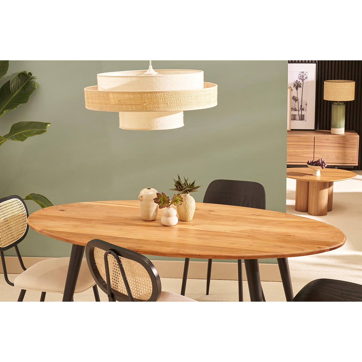 ESSTISCH Oval Massives Akazienholz Metall B160 cm OBALI - Dunkelbraun, Holz (160/90/76cm) - Miliboo