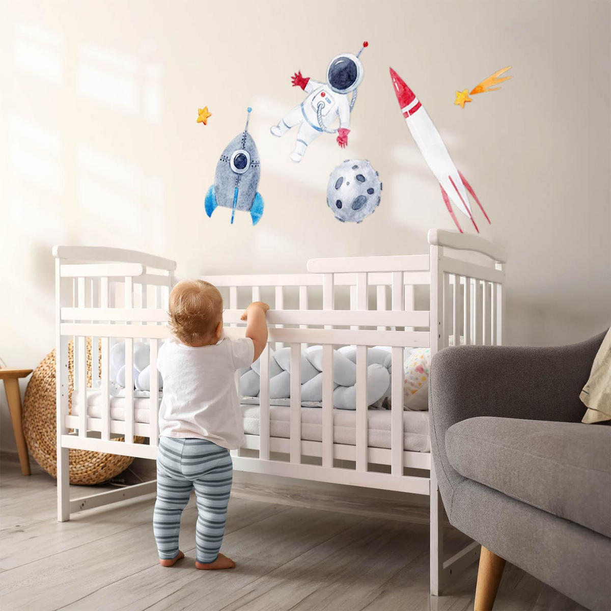 WANDAUFKLEBER 130x219cm - Astronautenrakete Weltraum - Multicolor, Kunststoff (130/219/0.1cm) - Wallfluent