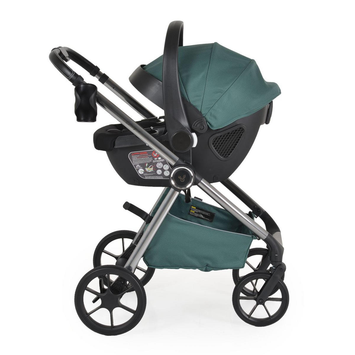 KOMBIKINDERWAGEN Unique 3 in 1 grün Babyschale Stoßdämpfer PU-Räder Tasche - Grün, Metall (75/59/104cm) - Cangaroo