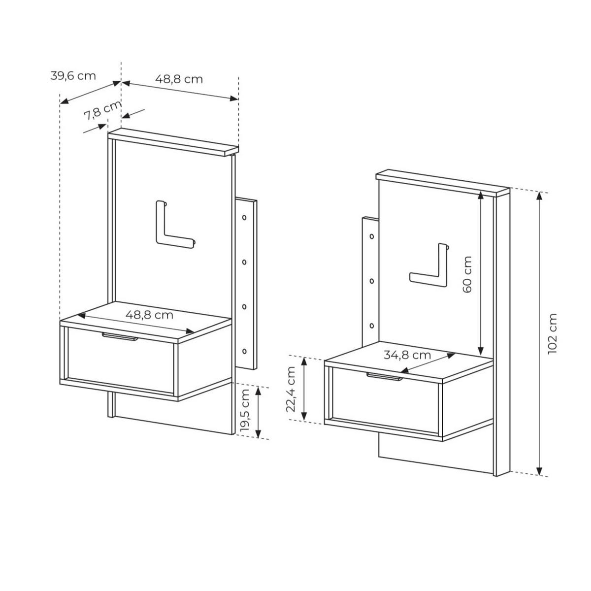 NACHTTISCH MILANO 48,8/102/39,6 cm Anthrazit - Braun, Holzwerkstoff (48.8/102/39.6cm) - MASSENO
