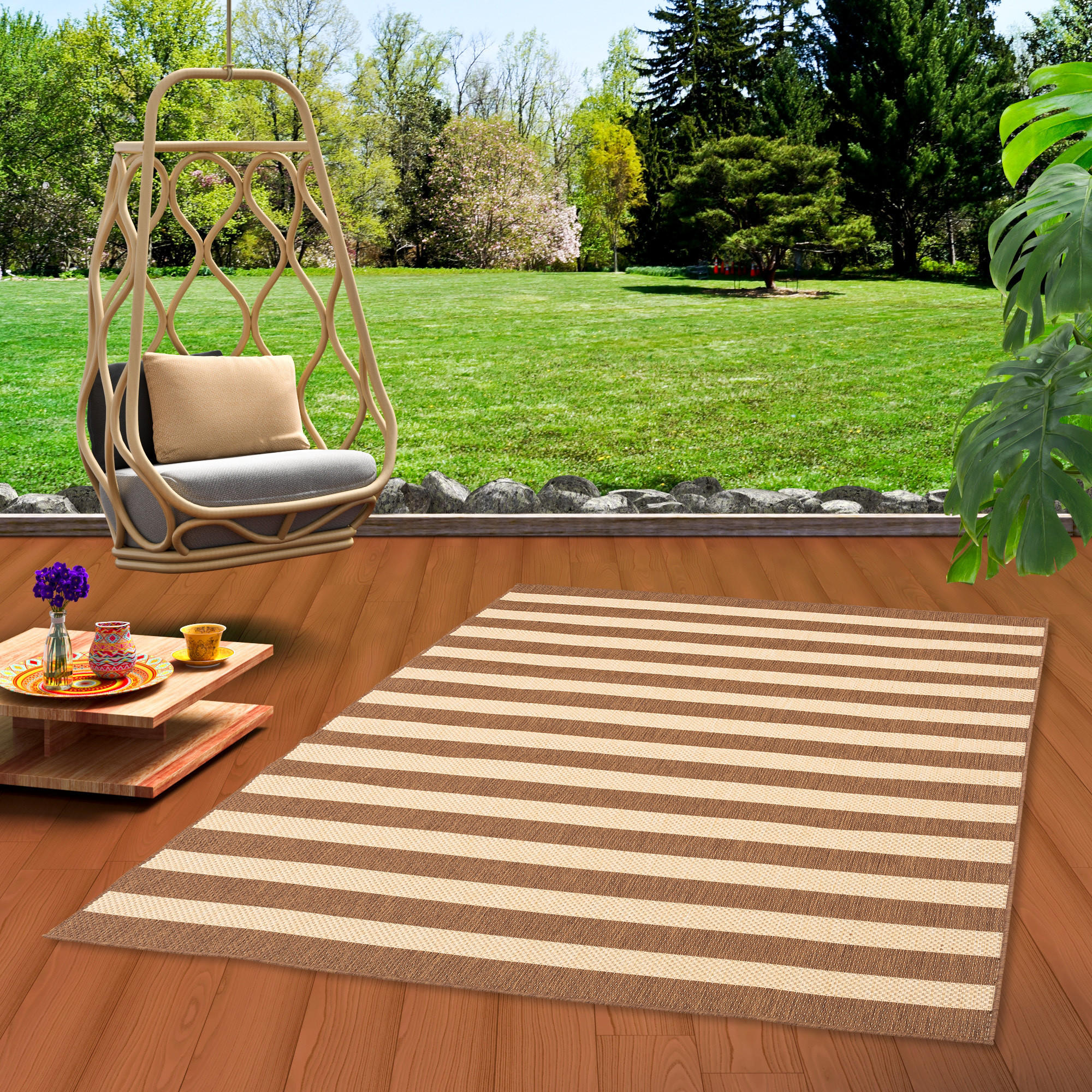 IN & OUTDOOR TEPPICH FLACHGEWEBE VALENCIA STREIFEN - Beige, Textil (140/200cm) - Pergamon