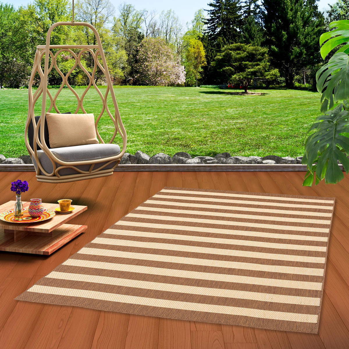 IN & OUTDOOR TEPPICH FLACHGEWEBE VALENCIA STREIFEN - Beige, Textil (140/200cm) - Pergamon