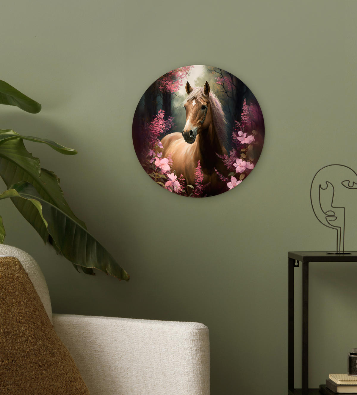 WANDBILD Pferd - Blumen - Rosa - Natur - Wald 30x30 cm - Altrosa, Kunststoff (30/30cm) - MuchoWow