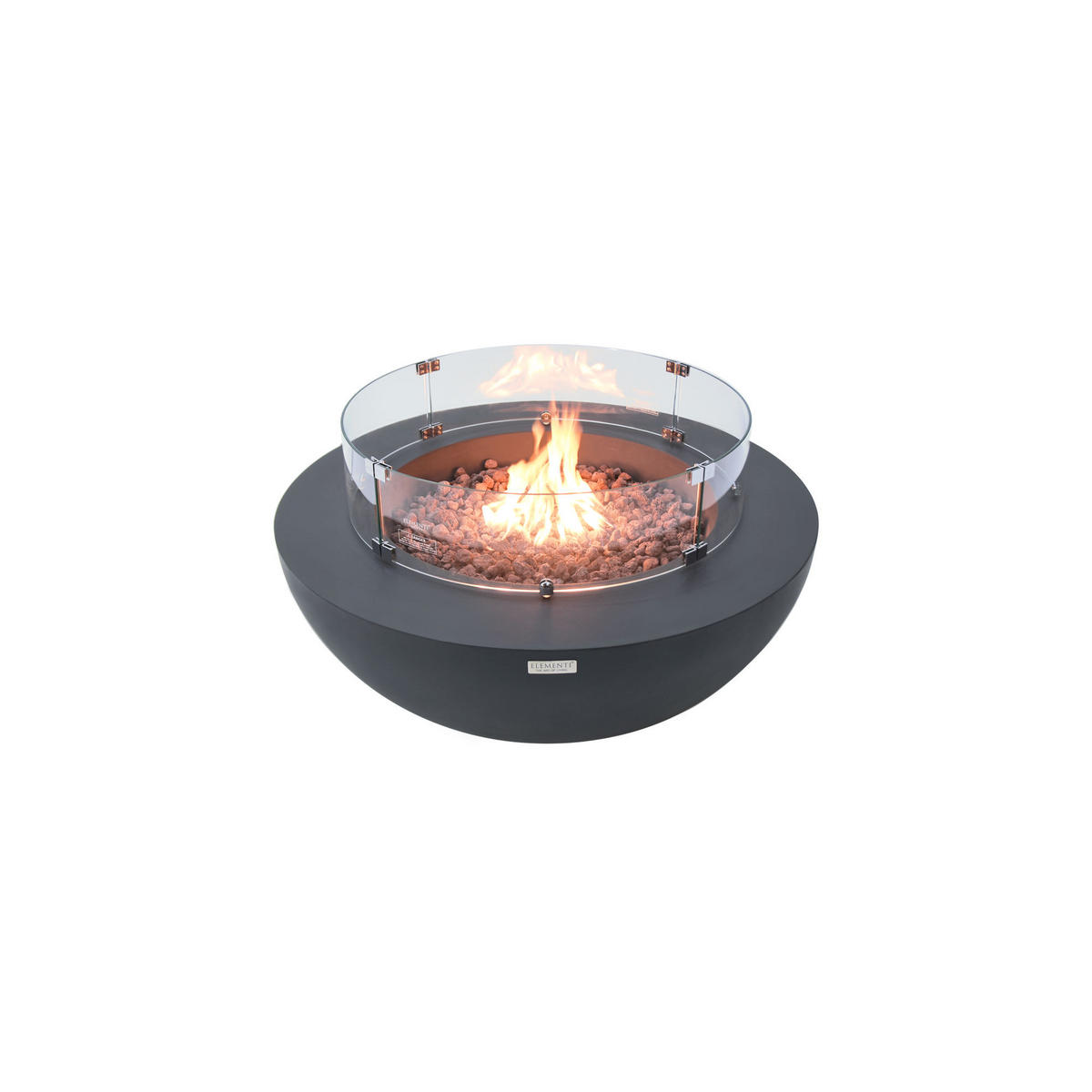 FEUERTISCH LUNAR BOWL Gasfeuerstelle aus GF-Beton - 4-tlg. Set inkl. Glasumrandung, Brennerabdeckung und Gasflaschen-Abdeckung - Dunkelgrau, Naturmaterialien (107/40/107cm) - Elementi