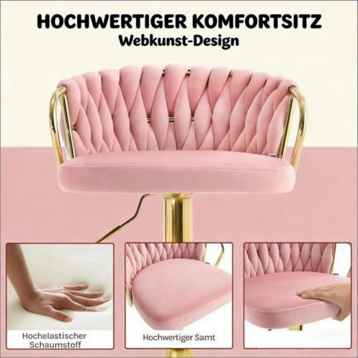 BARHOCKER höhenverstellbar 77-98 cm Samt Pink 2er-Set - Pink, Metall (49.5/98/50.51cm) - Meubliv