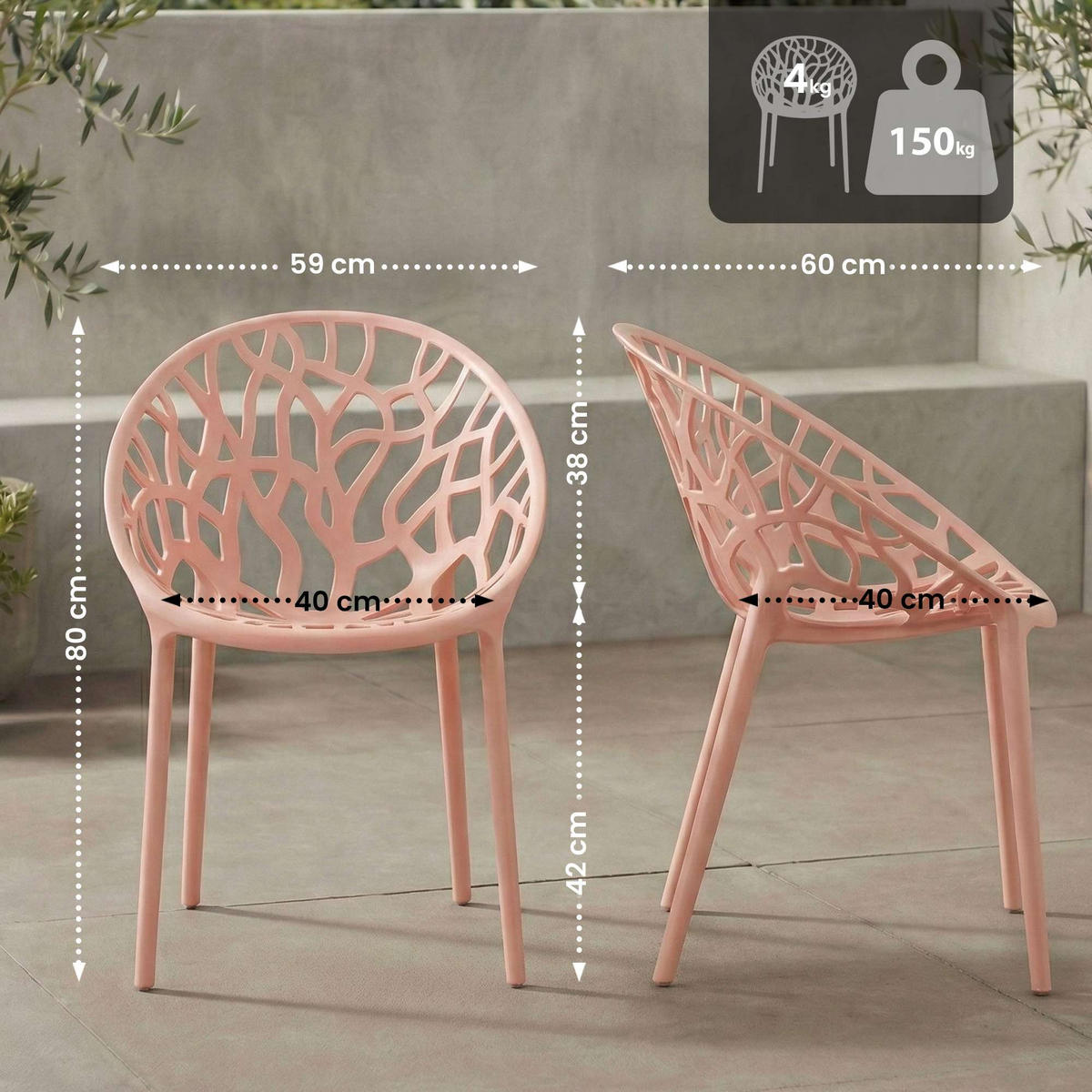 GARTENSTUHL Kunststoff Rosa - Rosa, Kunststoff (59/80/60cm) - CLP
