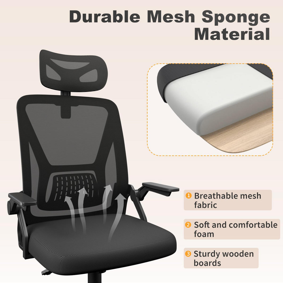 DREHSTUHL Webstoff Schwarz ergonomisch klappbare Armlehnen - Schwarz, Kunststoff (24/48/53cm) - Rattrix