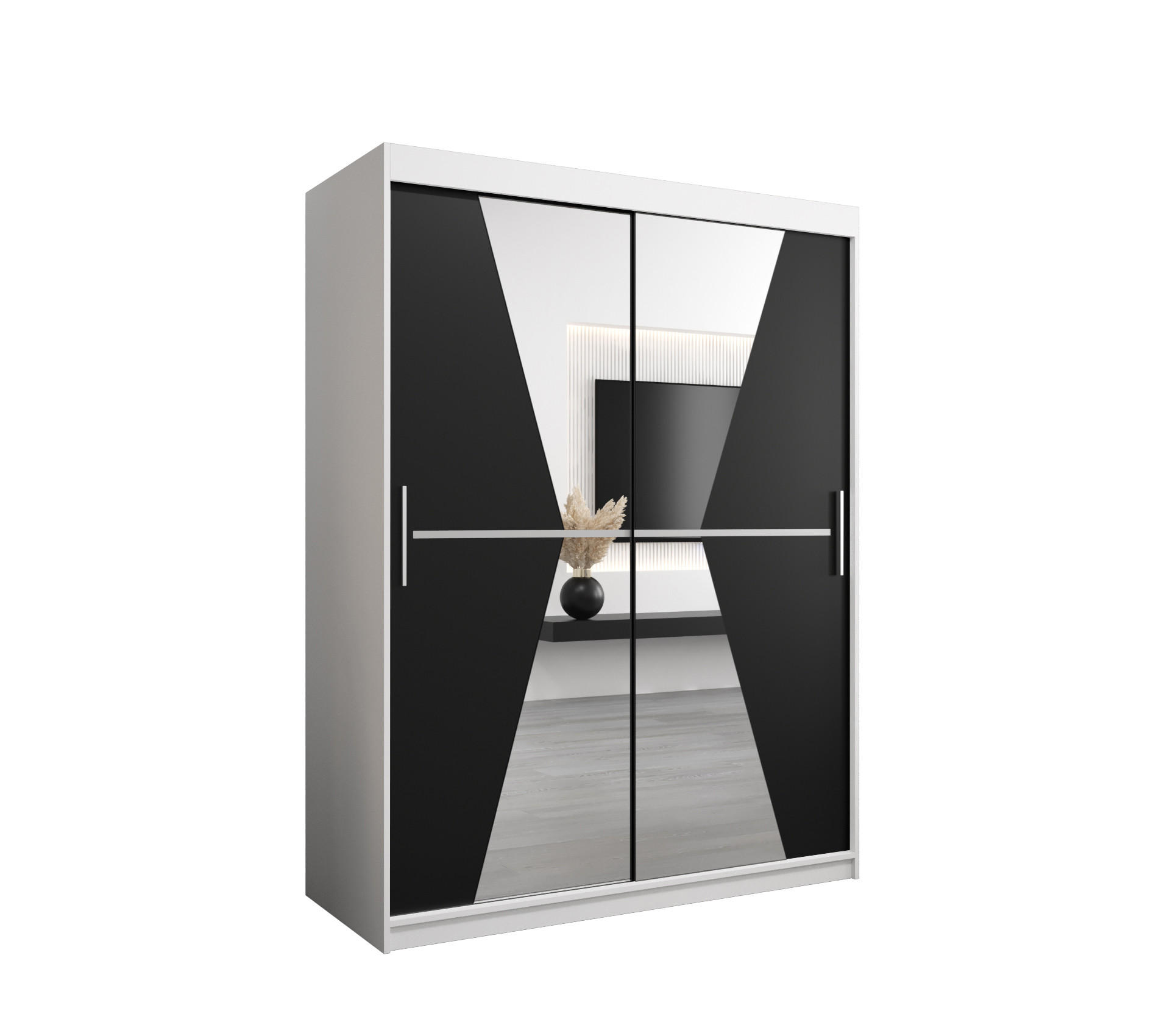 Abiks Möbel Schwebetürenschrank Weiß, Schwarz 150x200x62 cm