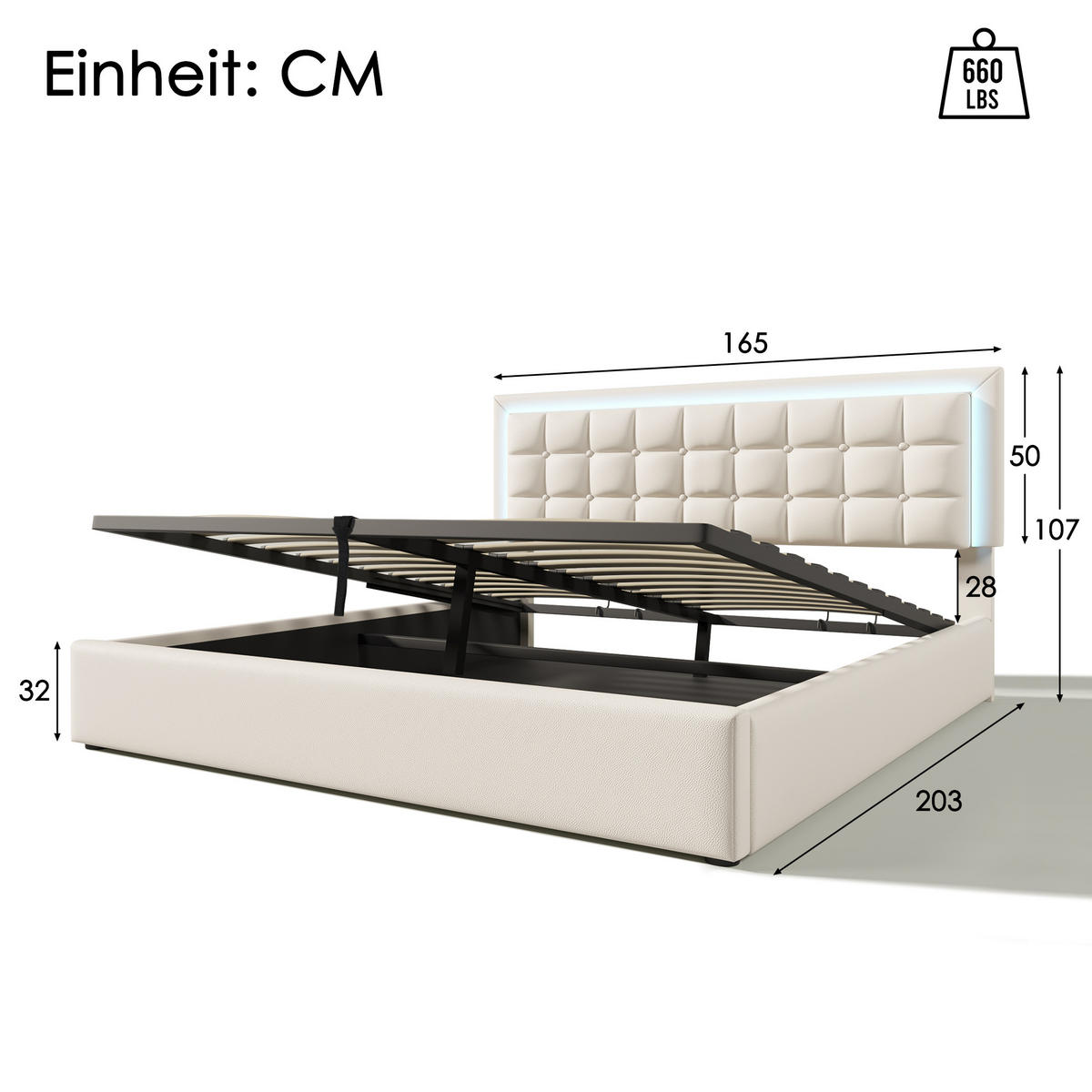POLSTERBETT 160/200 cm Weiß - Weiß, Leder/Holzwerkstoff - Urban Meuble