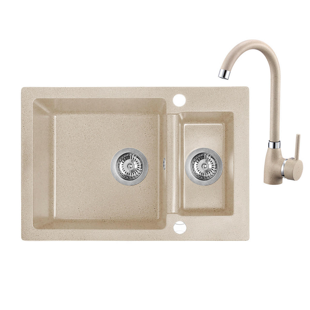 SPÜLEN-SET Celia Beige, 3-teilig, 1,5 Becken, mit Armatur, 44/65/19,5 cm - Beige, Stein (44/19.5/65cm) - bad land