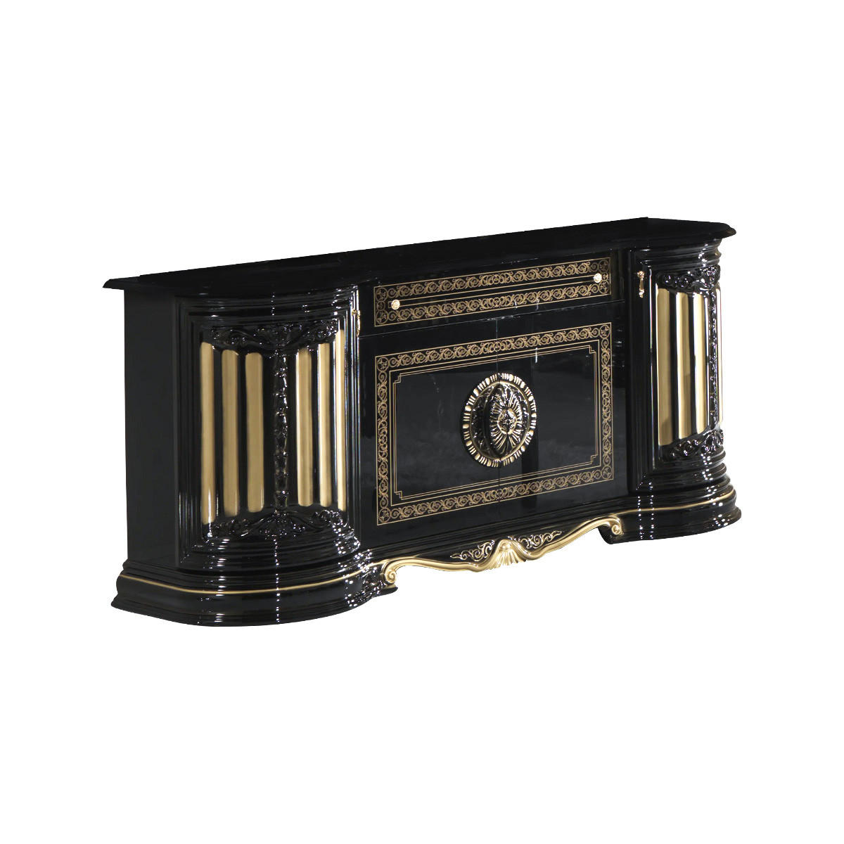 SIDEBOARD BELLA in Schwarz/Gold 4-Türig - Schwarz Hochglanz/Goldfarben, Holzwerkstoff/Metall (168/78/50cm) - Interdesign24