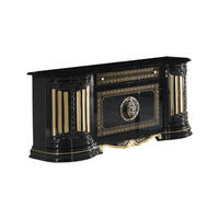 SIDEBOARD BELLA in Schwarz/Gold 4-Türig - Schwarz Hochglanz/Goldfarben, Holzwerkstoff/Metall (168/78/50cm) - Interdesign24