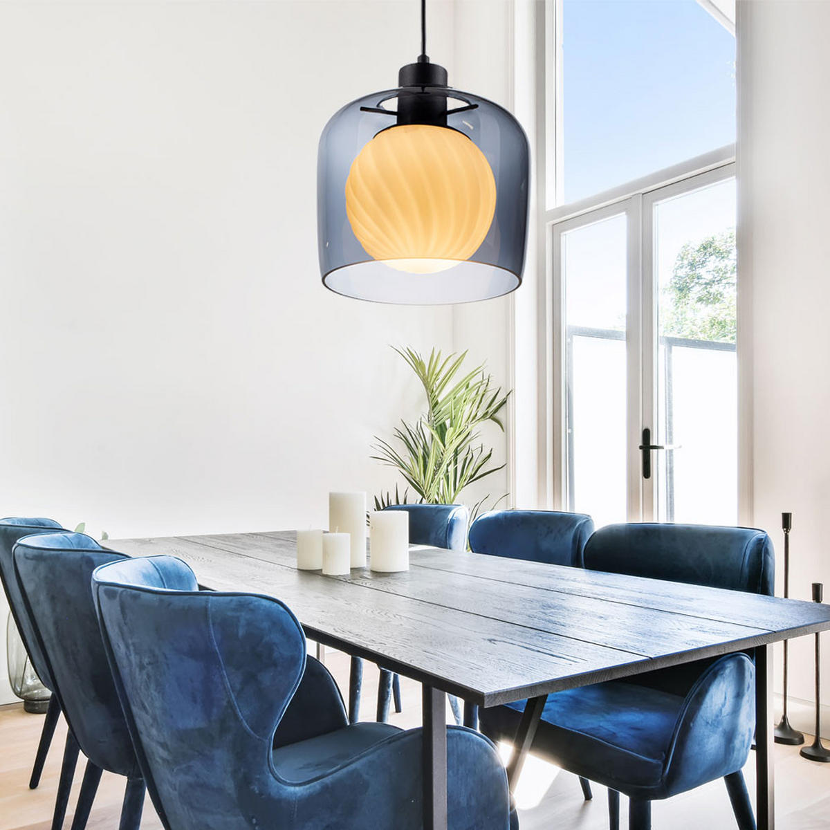 HÄNGELEUCHTE CALOPUS Metall Schwarz Rauchglas - Schwarz, Glas (21/21/150cm)