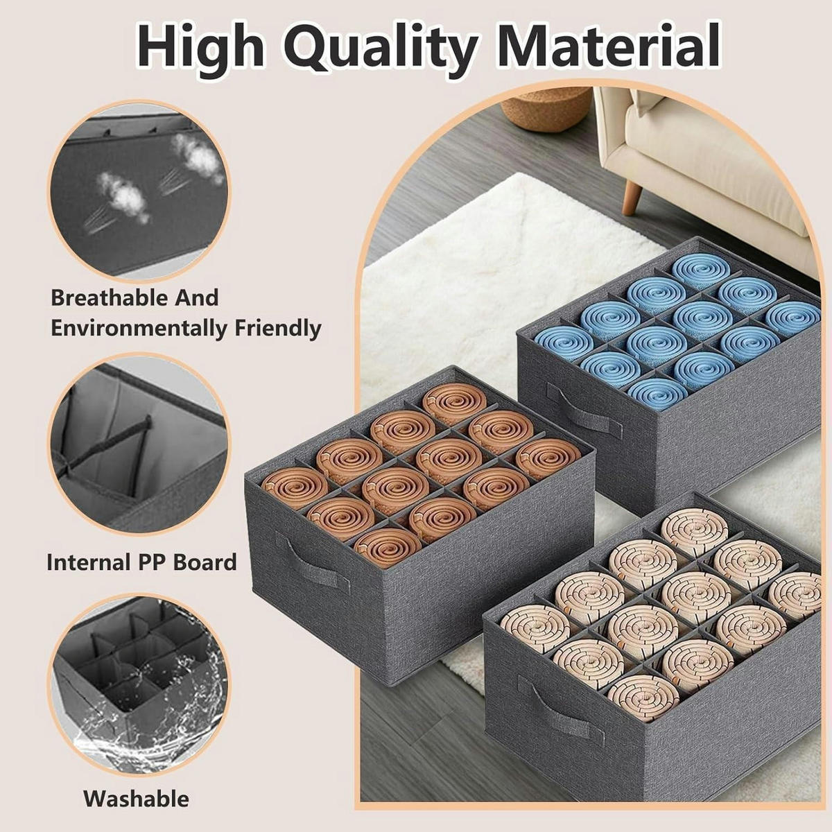 KLEIDERSCHRANK Organizer 2-teiliges Set 12 Zellen Grau - Grau, Textil (26/44/8cm)