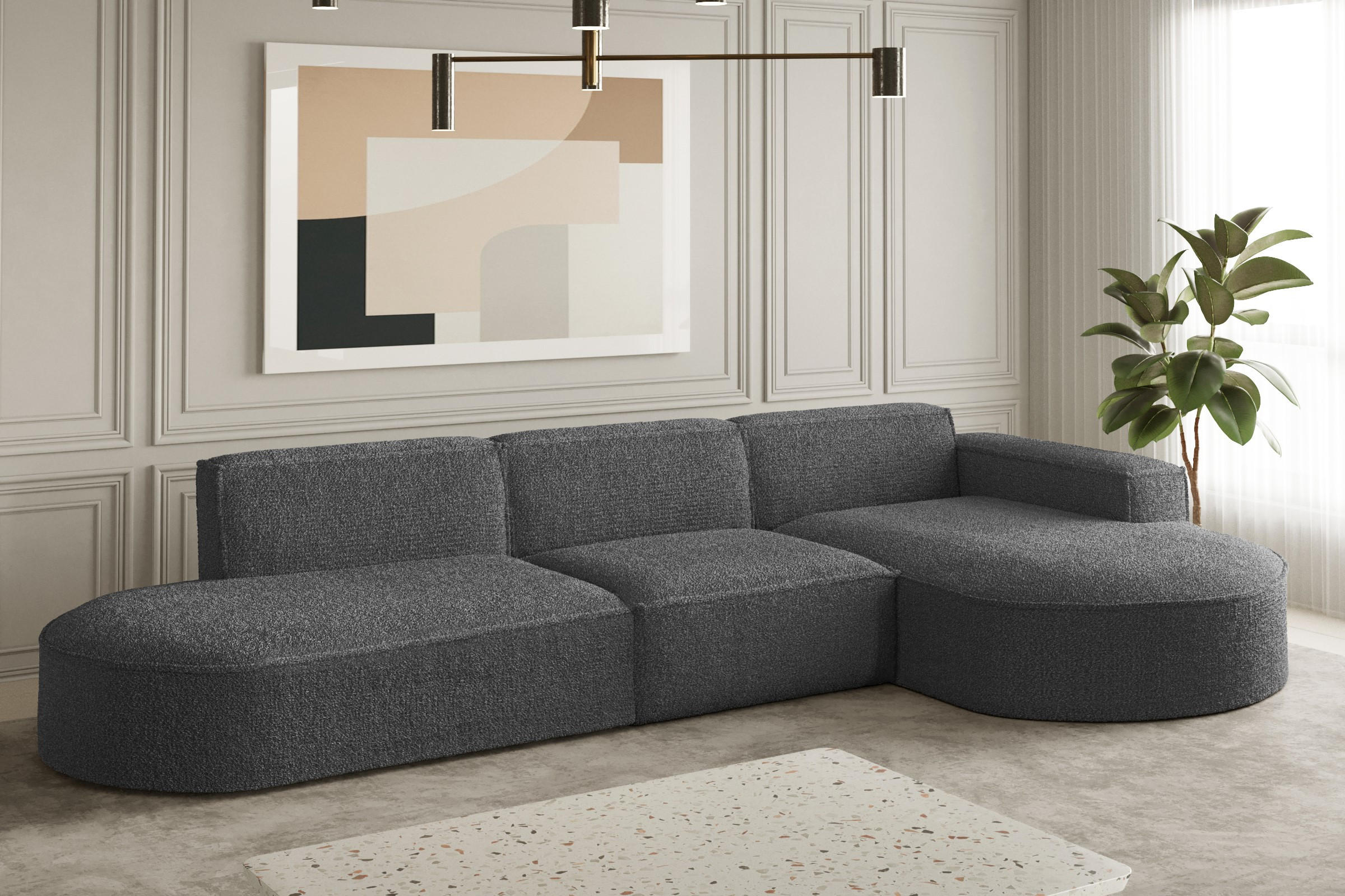 ECKSOFA Designer L-Form MODENA Stoff Loop Graphit Rechts - Graphitfarben, Holz (296/165cm) - Kaiser Möbel