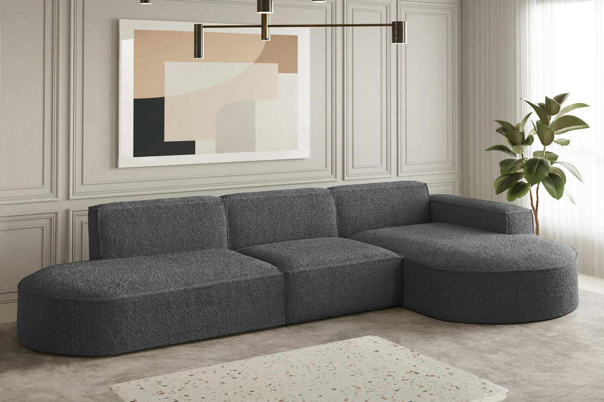 ECKSOFA Designer L-Form MODENA Stoff Loop Graphit Rechts - Graphitfarben, Holz (296/165cm) - Kaiser Möbel