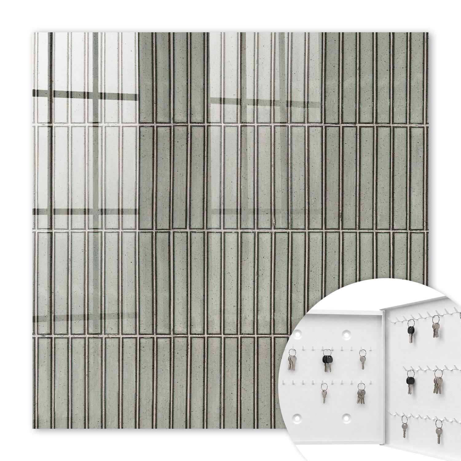 SCHLÜSSELBOX Weiß 30x30 cm – Türöffnung nach rechts - Graue Fliesen - Grau, Metall (30/30/5cm) - TULUP