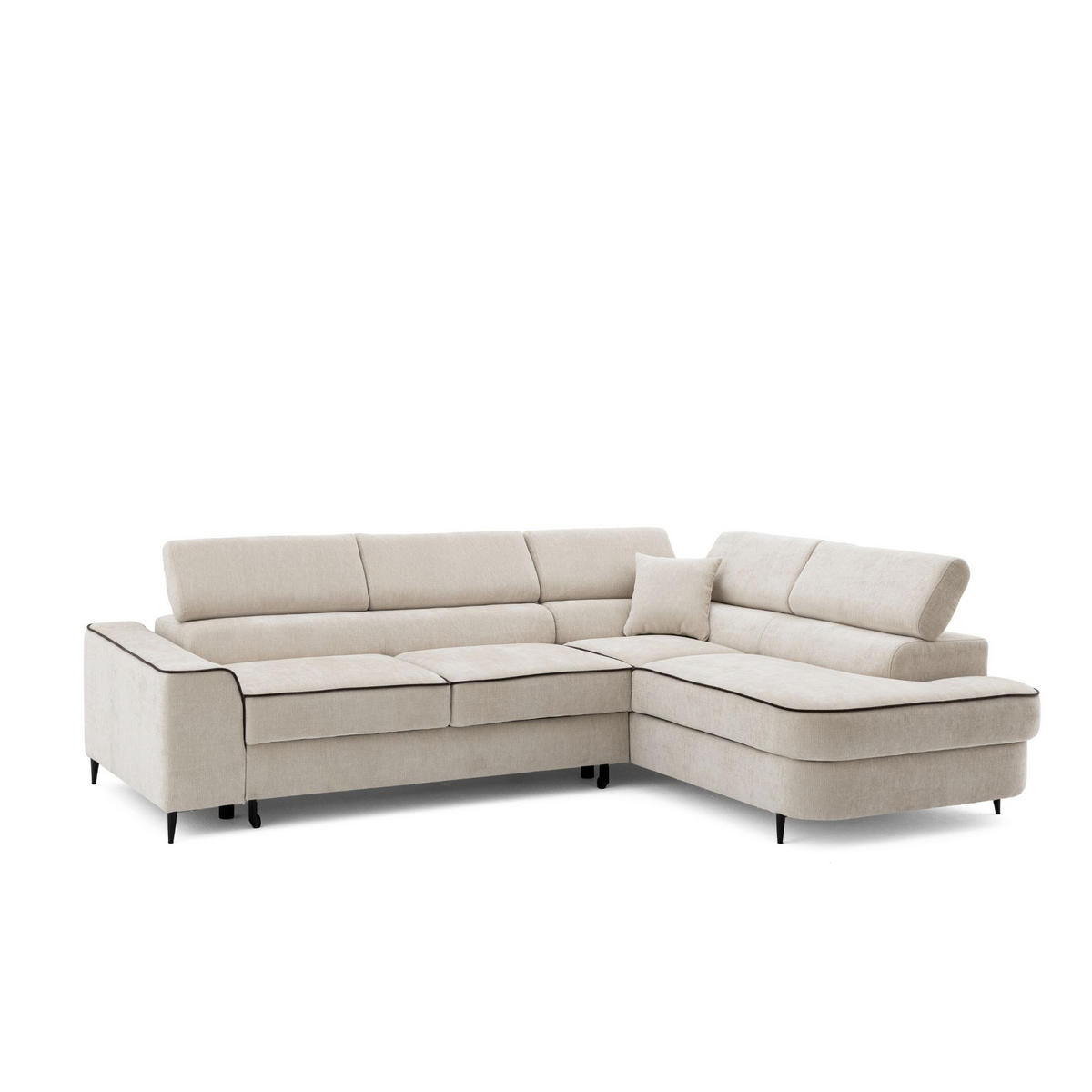 ECKSOFA EVER L Rechts mit Schlaffunktion 193x126 Chenille Beige - Beige/Schwarz, Holz/Textil (204/267cm) - Muffo