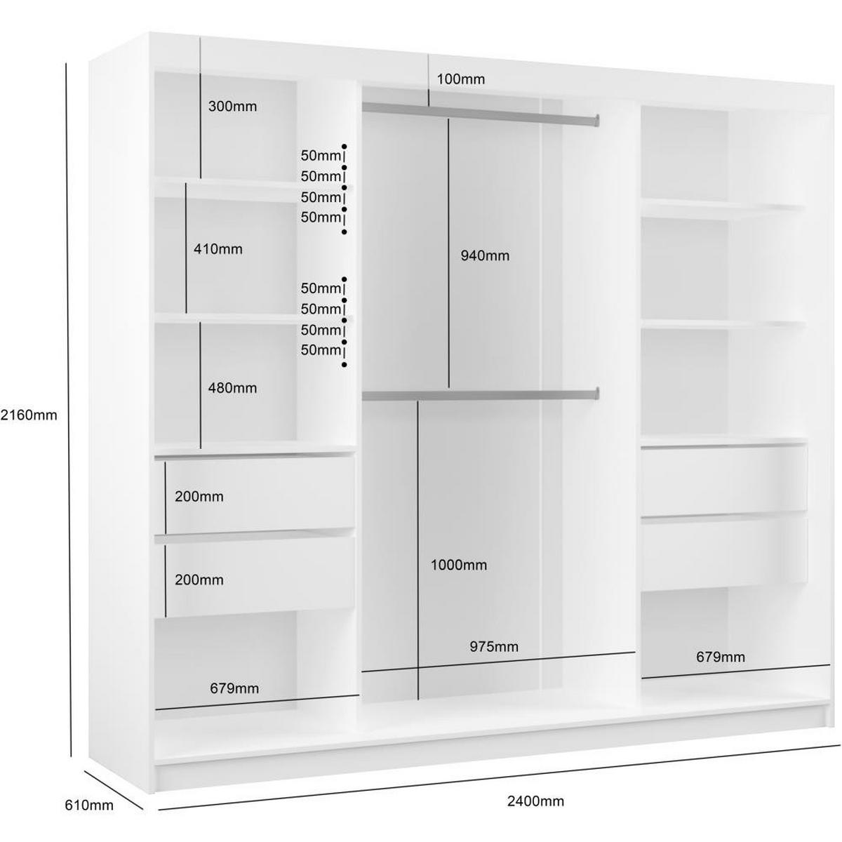 SCHWEBETÜRENSCHRANK Marika 240/216/61 schwarz mit Spiegel und Schubladen - Schwarz, Holzwerkstoff (240/216/61cm) - Beautysofa