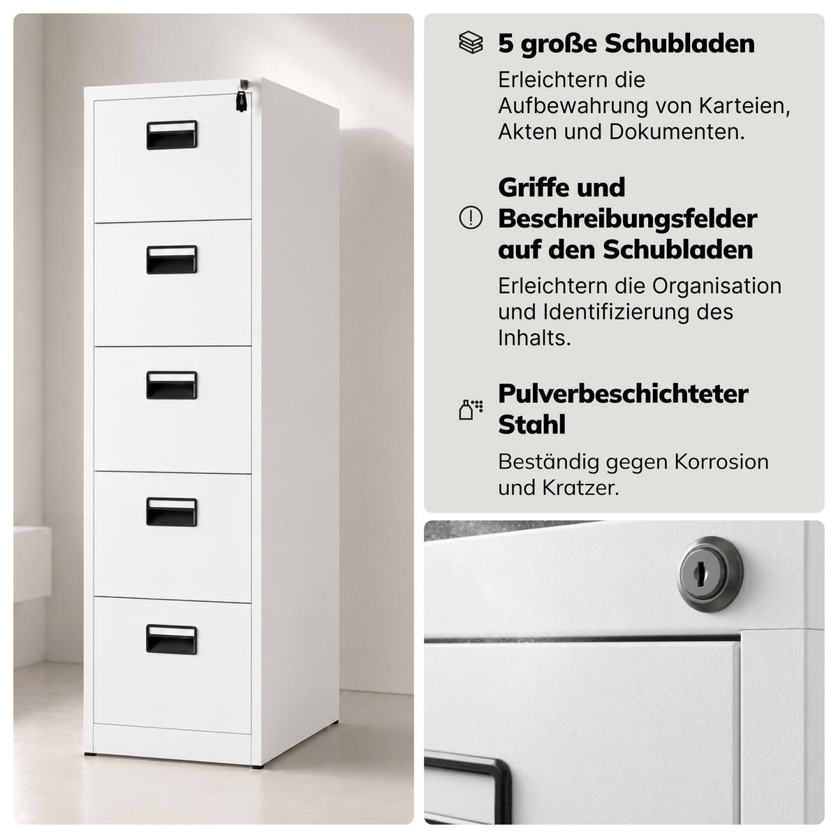 AKTENSCHRANK aus Metall SARA V5 460 x 1625,5 x 600 mm - Weiß, Metall (46/163/60cm) - Jan Nowak