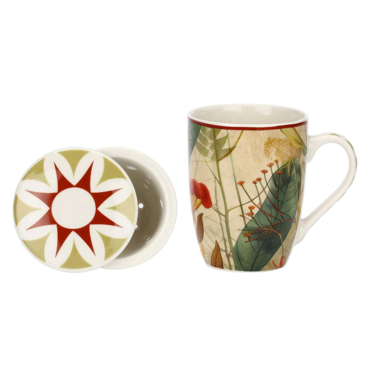 TEEBECHER mit Deckel & Filter MIRABILIA 300 ml rot - Orange, Keramik (0.36L) - Rose & Tulipani