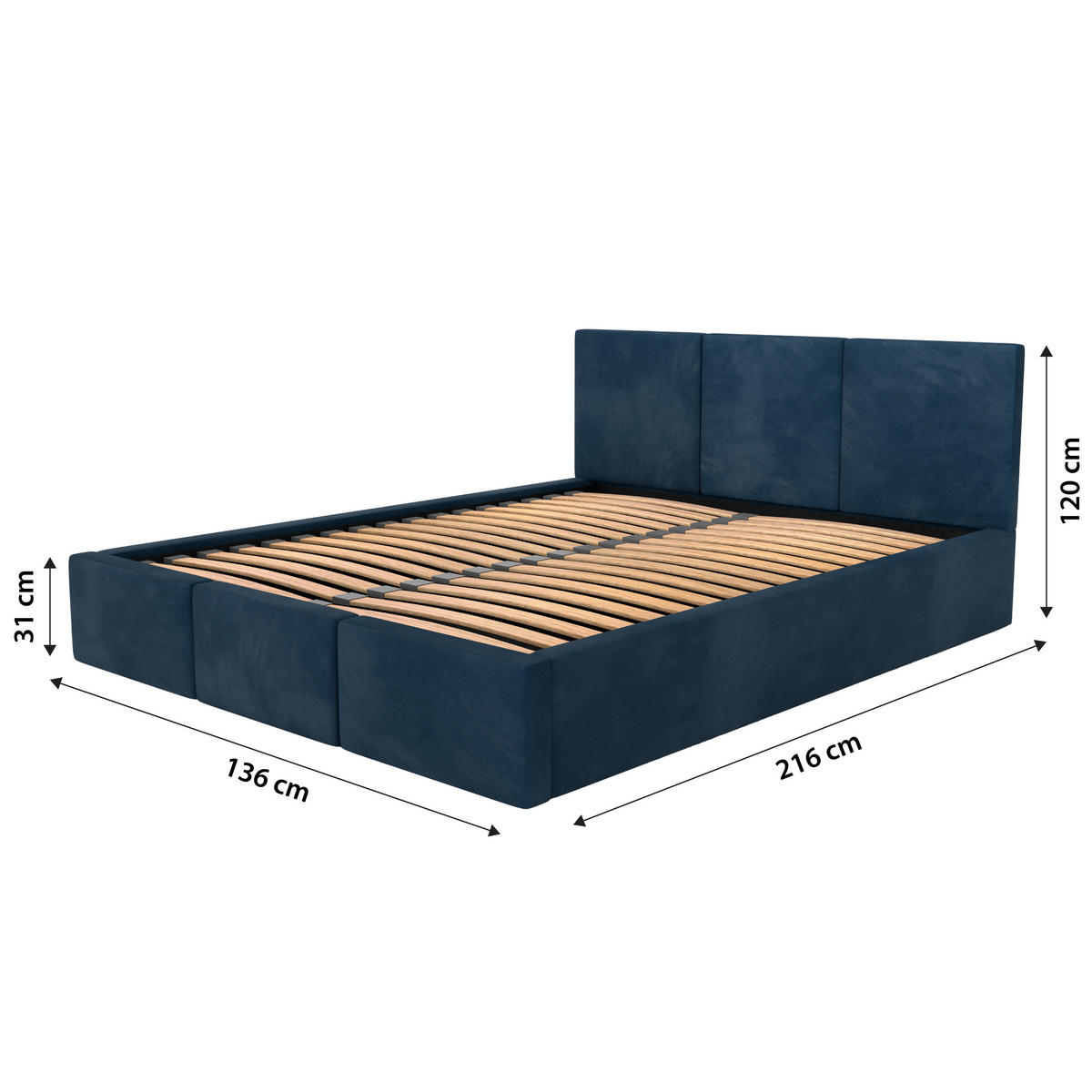 POLSTERBETT mit Stauraum Dunkelblau 120x200cm Kopfteil 120cm - Dunkelblau, Holzwerkstoff/Textil (120/200cm) - Muralo