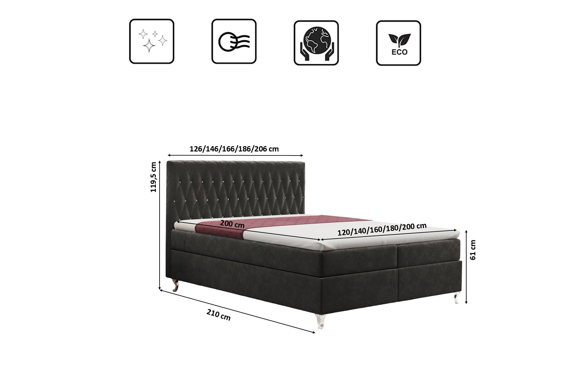Thumbnail - Kaiser Möbel Boxbett, Dunkelgrau, Textil, H2, einzeln stellbar, 120x200 cm, FSC Mix, Schlafzimmer, Betten, Boxspringbett...