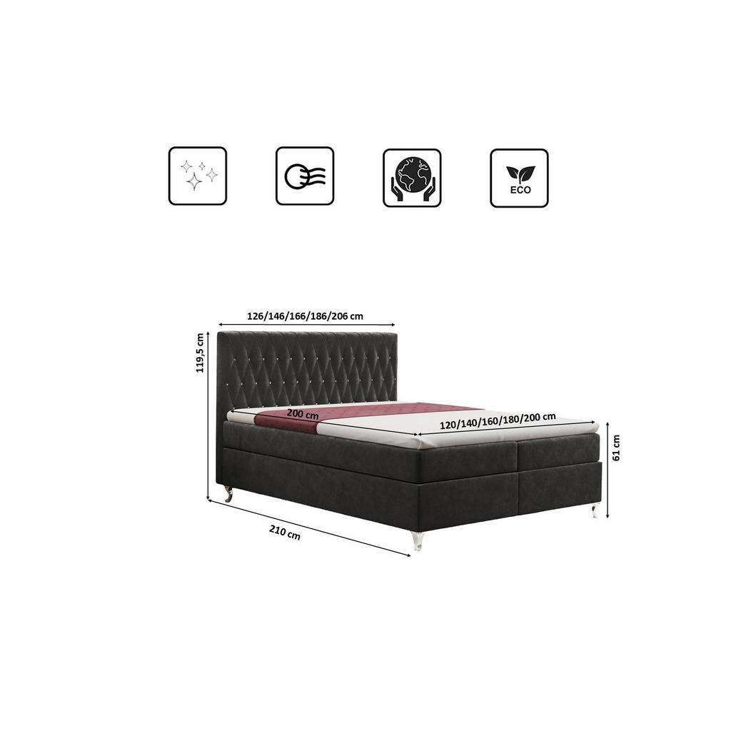 Thumbnail - Kaiser Möbel Boxbett, Dunkelgrau, Textil, H2, einzeln stellbar, 140x200 cm, FSC Mix, Schlafzimmer, Betten, Boxspringbett...