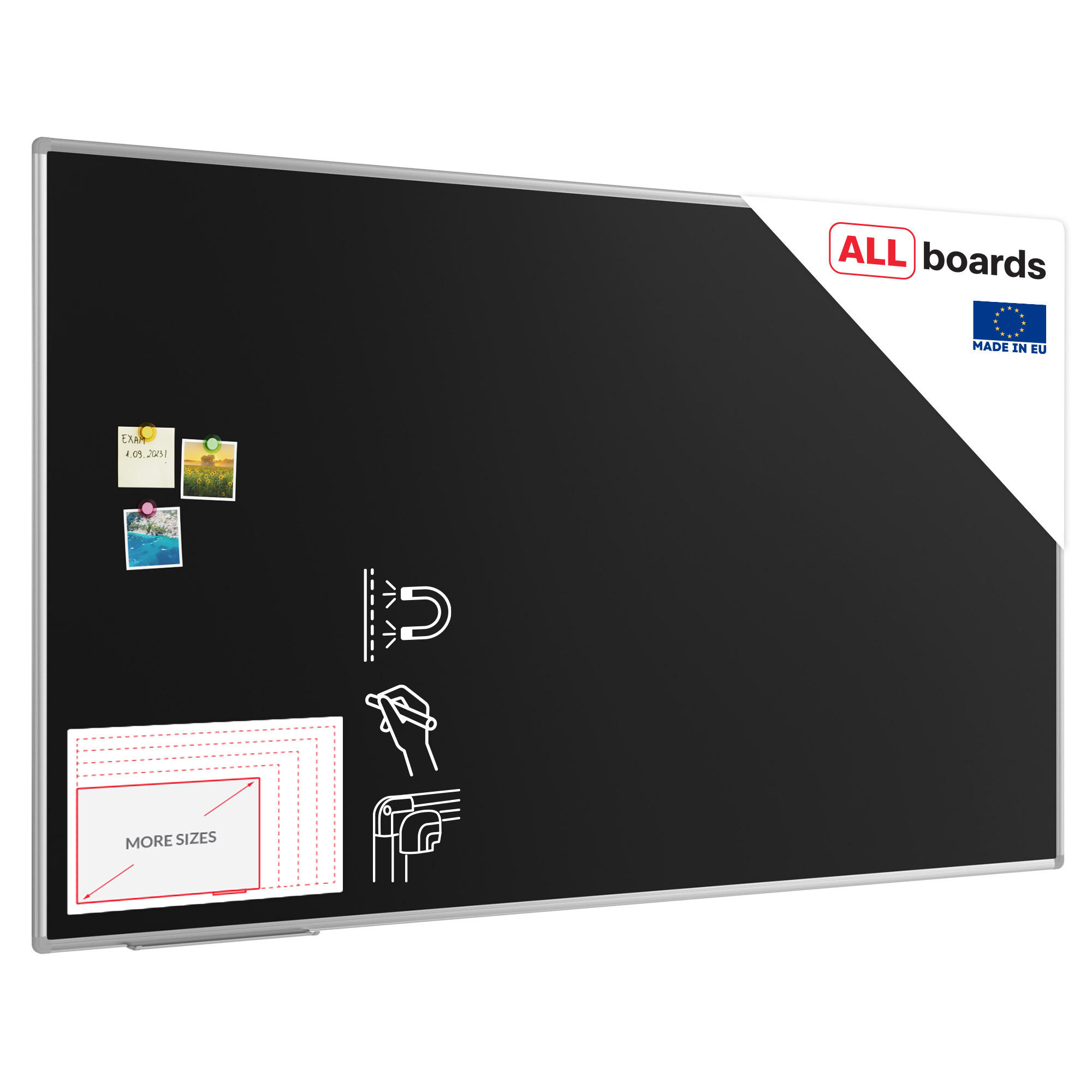SCHWARZE magnetische Kreidetafel mit Alurahmen Premium EXPO 200x120cm - Schwarz, Holz (200/120/1.6cm) - ALLboards
