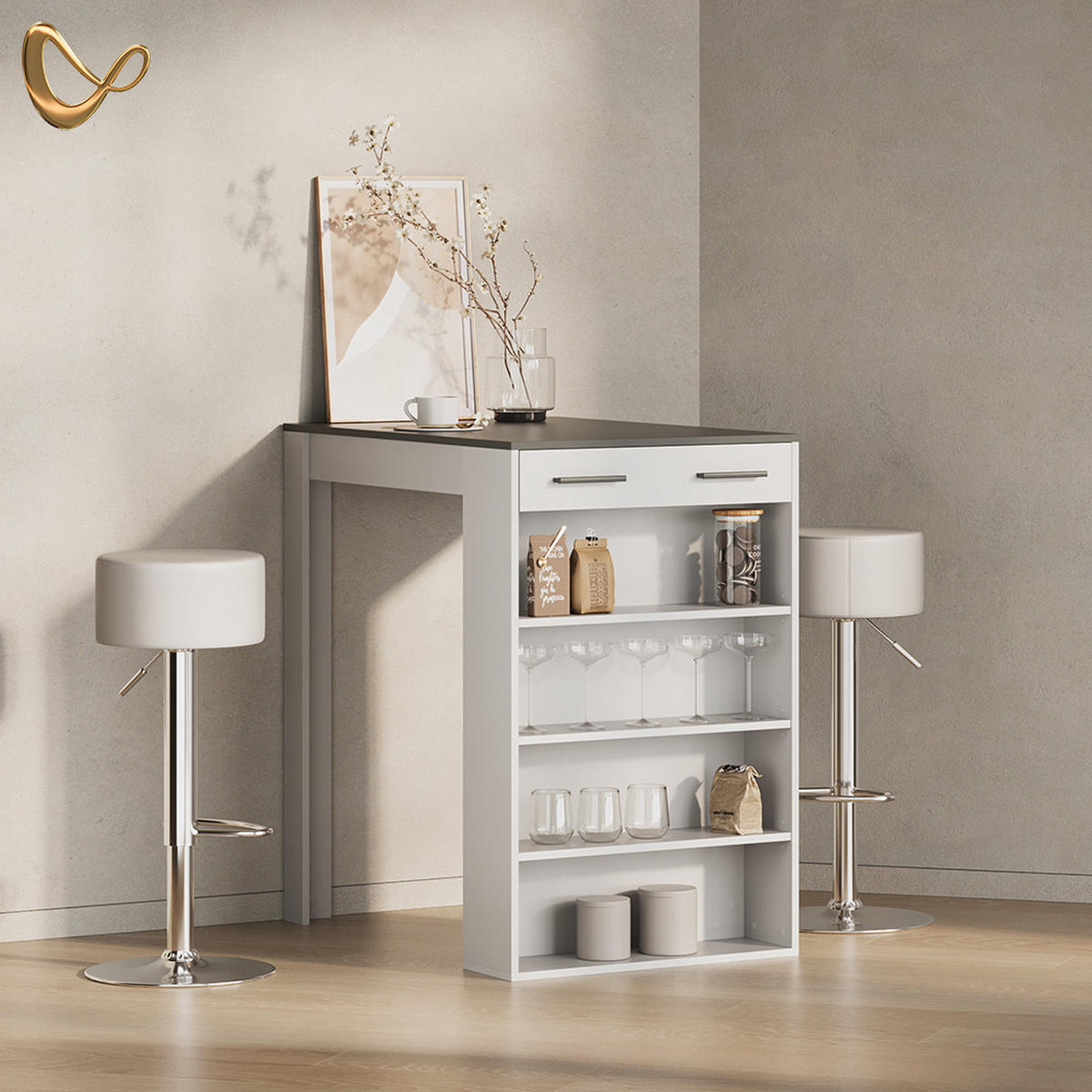 BARTISCH Regusa Weiß/Anthrazit 67 x 100 cm - Anthrazit/Weiß, Holzwerkstoff (100/67/106cm) - Livinity®