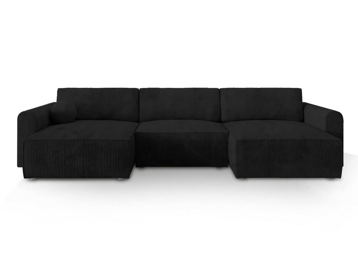 WOHNLANDSCHAFT FENTO P Schwarz Kordstoff mit Schlaffunktion - Schwarz, Holz (347/90/148cm) - MASSENO