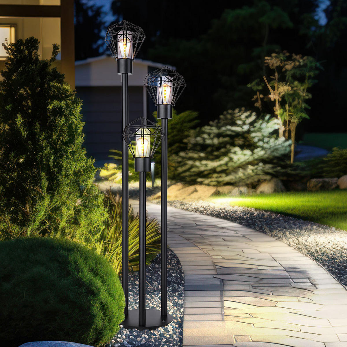 STEHLEUCHTE Metall Schwarz Gitter 3 flammig - Schwarz, Metall (44.2/44.5/170cm) - Globo Lighting