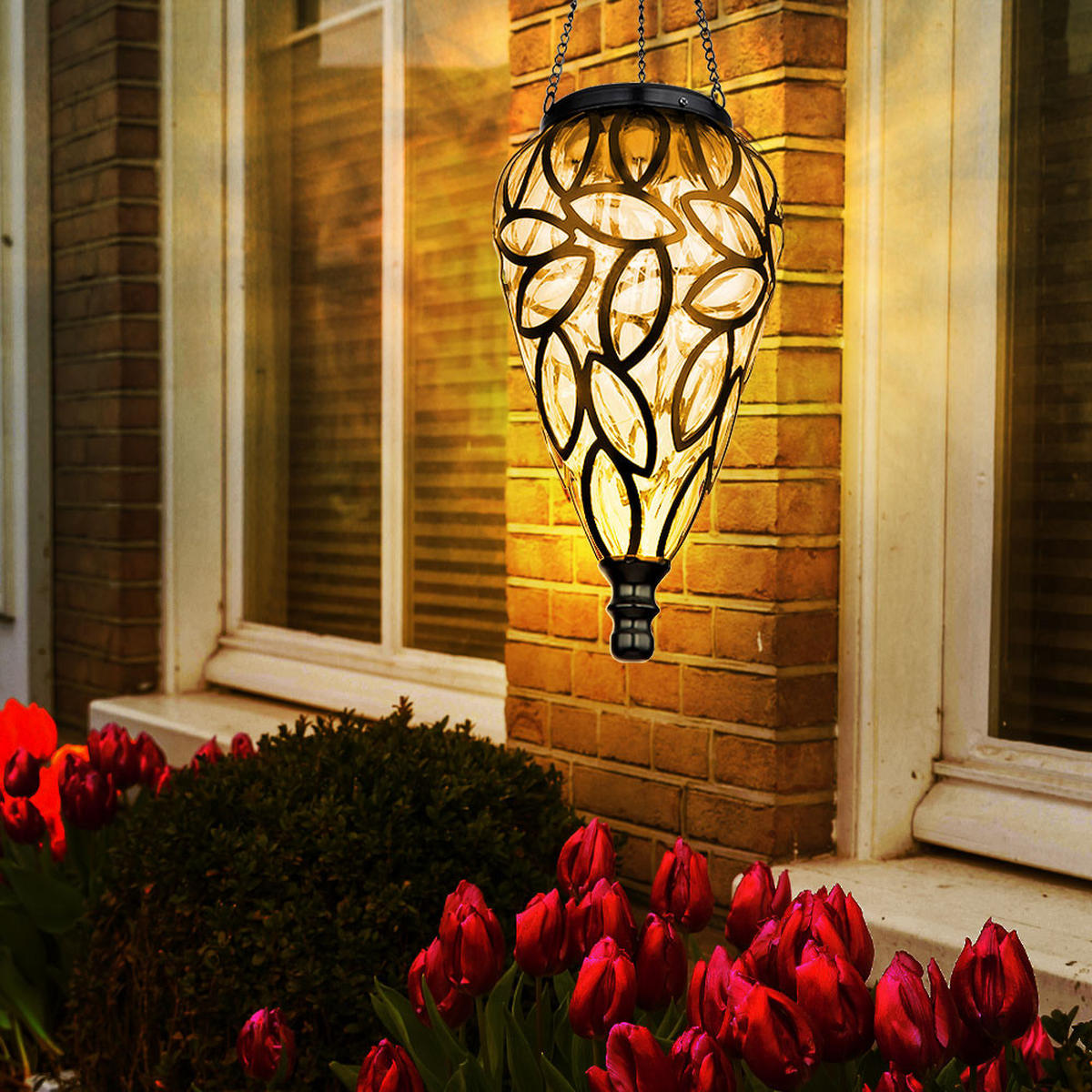 LED HÄNGELEUCHTE Solar Schwarz - Schwarz, Metall (13.5/13.5/50cm) - Globo Lighting