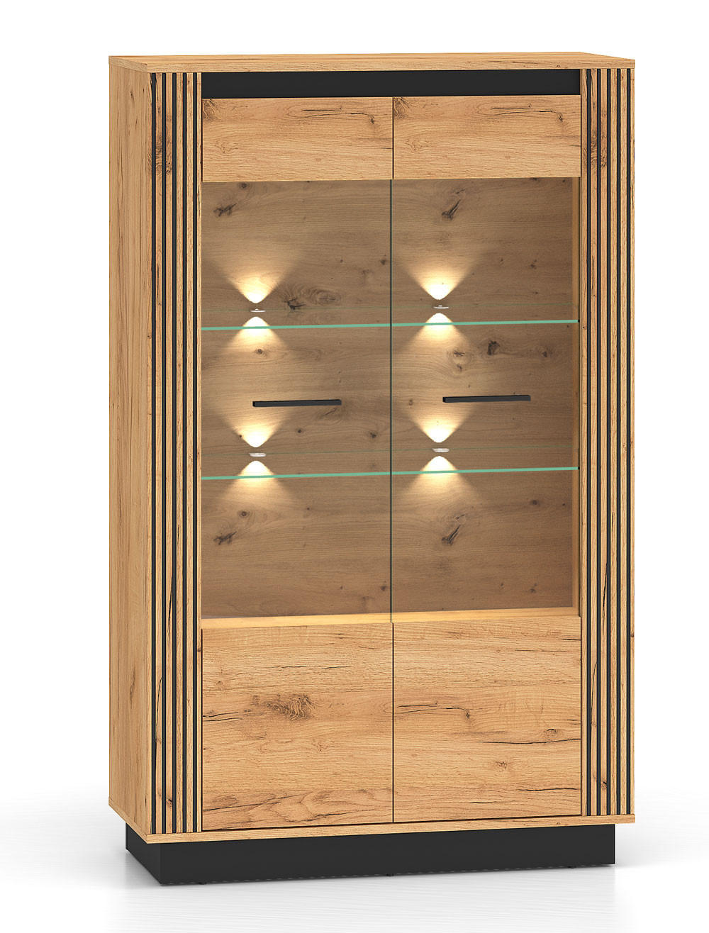 VITRINE Urso Gold Craft Eiche / Schwarz 92 / 40 / 141 cm - Eichefarben/Schwarz, Holz/Holzwerkstoff (92/141/40cm) - Feldmann-Wohnen