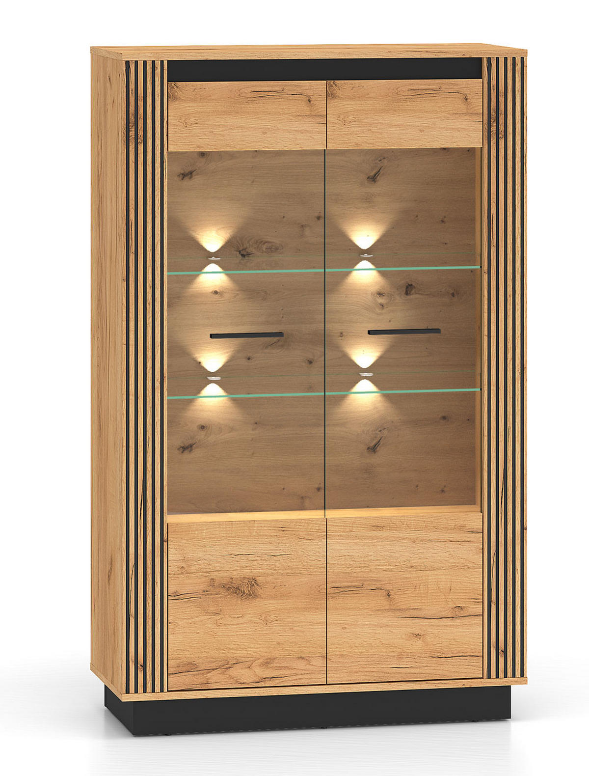 VITRINE Urso Gold Craft Eiche / Schwarz 92 / 40 / 141 cm - Eichefarben/Schwarz, Holz/Holzwerkstoff (92/141/40cm) - Feldmann-Wohnen