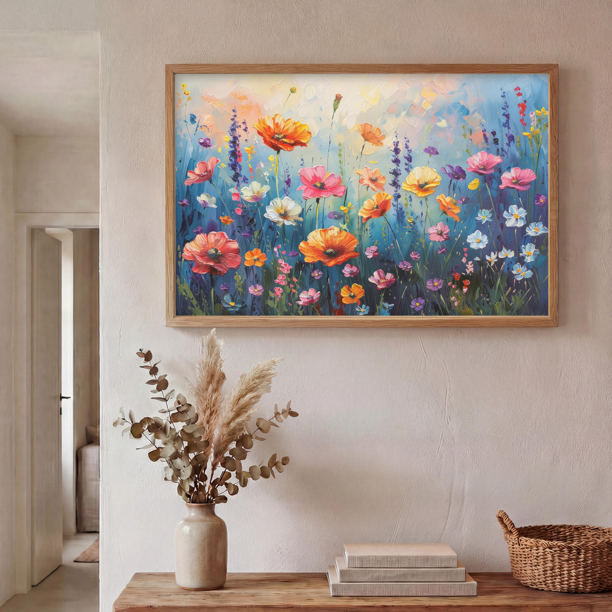 NÁSTĚNNÁ LAMPA S AKUMULÁTOREM Květiny - Příroda - Akvarel - Umění 90x60 cm - různobarevná, kompozitní dřevo (90/60/8cm) - OnlyWow