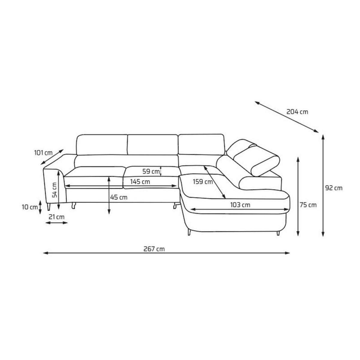 ECKSOFA EVER L Rechts mit Schlaffunktion 193x126 Chenille Beige - Beige/Schwarz, Holz/Textil (204/267cm) - Muffo