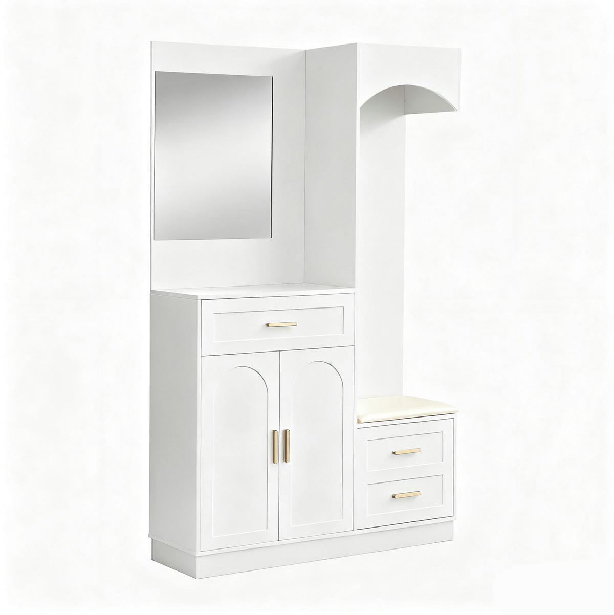KOMPAKTGARDEROBE 110/33/185,5 cm aus Holzwerkstoff mit Spiegel und Schuhbank Weiß - Weiß, Holzwerkstoff (110/185.5/33cm) - Modenvie