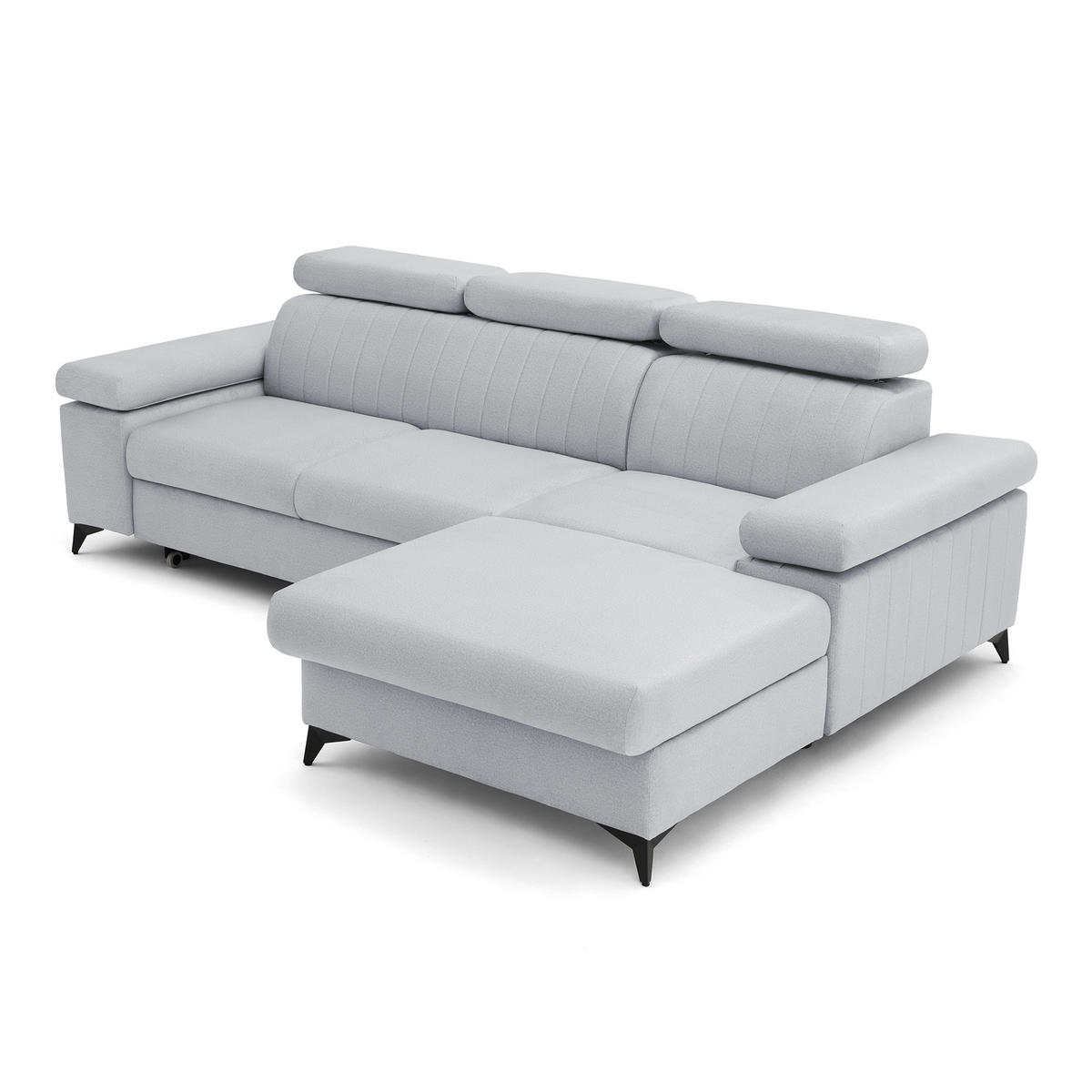 ECKSOFA FELIX L Rechts mit Schlaffunktion Velours Hellgrau - Hellgrau/Schwarz, Holz/Textil (176/257cm) - Muffo