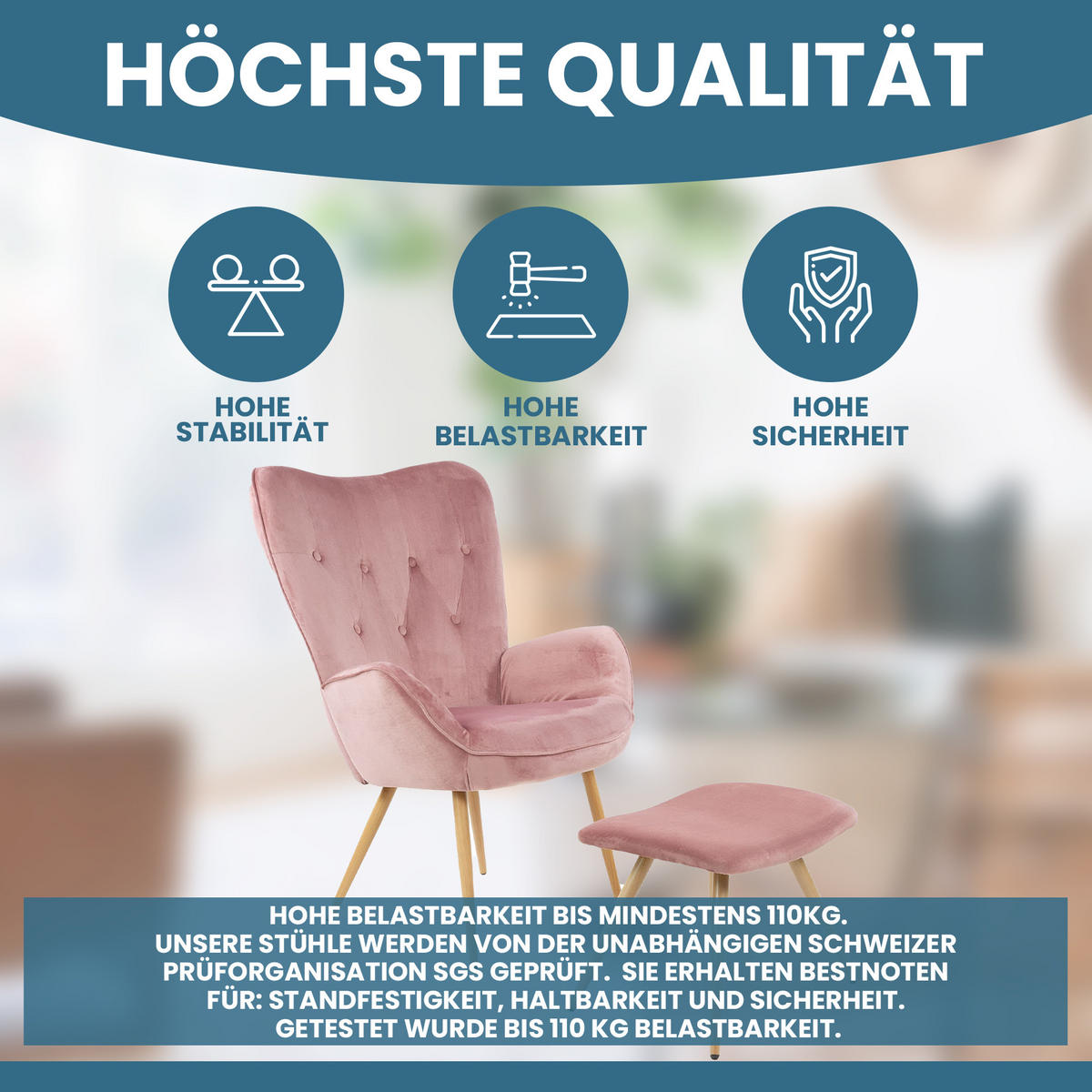 RELAXSESSELSET YORK Samt Bezug mit Hocker, Rosa - Rosa, Metall (67/100/48cm) - Albatros