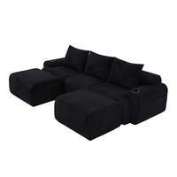 WOHNLANDSCHAFT 268/174/66 cm in Schwarz, modular mit 2 Hockern und Cupholder - Schwarz, Textil (174/80/268cm) - Flora Grace
