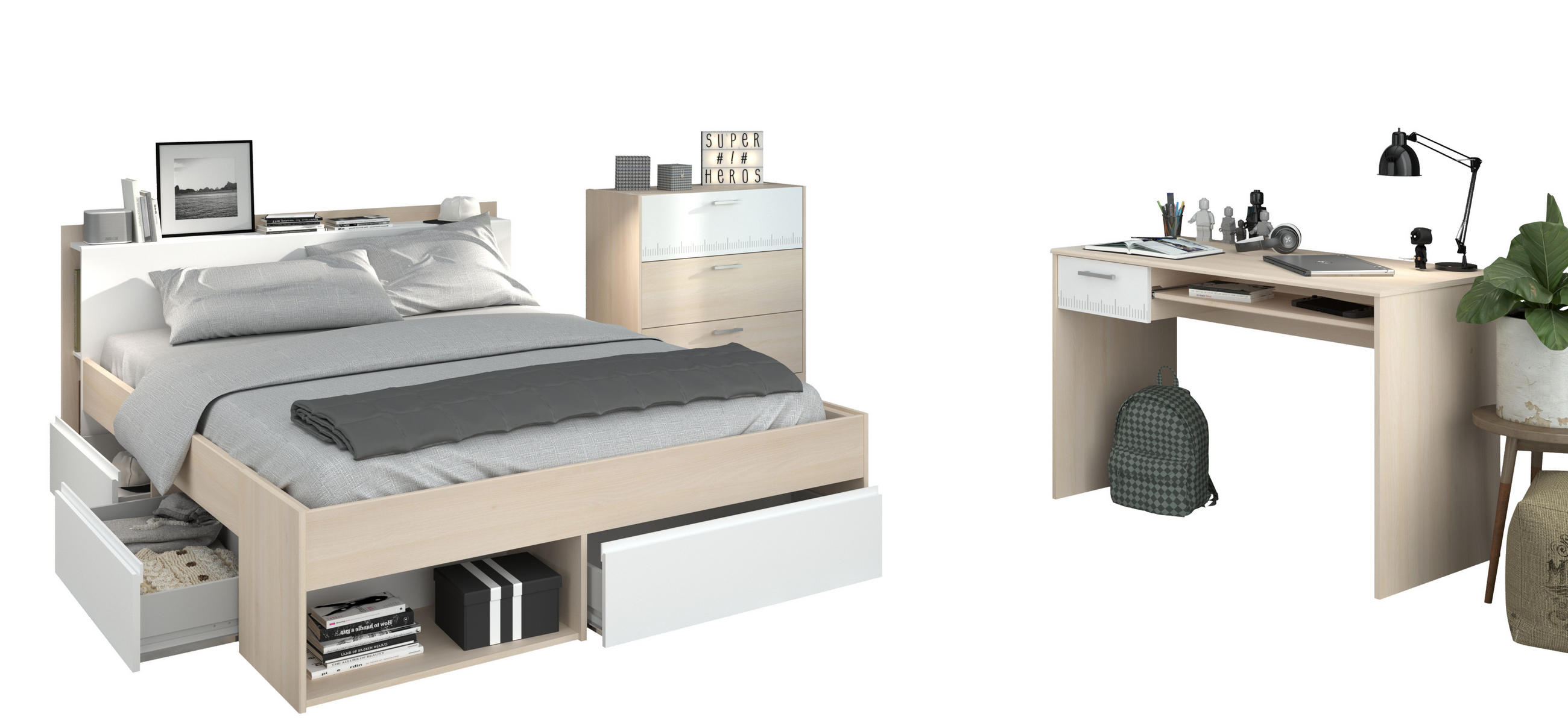 JUGENDZIMMER Most 59 in Akazie und Weiß 3teilig von Parisot Kinderzimmer Komplett Set - Braun, Holzwerkstoff (120/200/80cm)