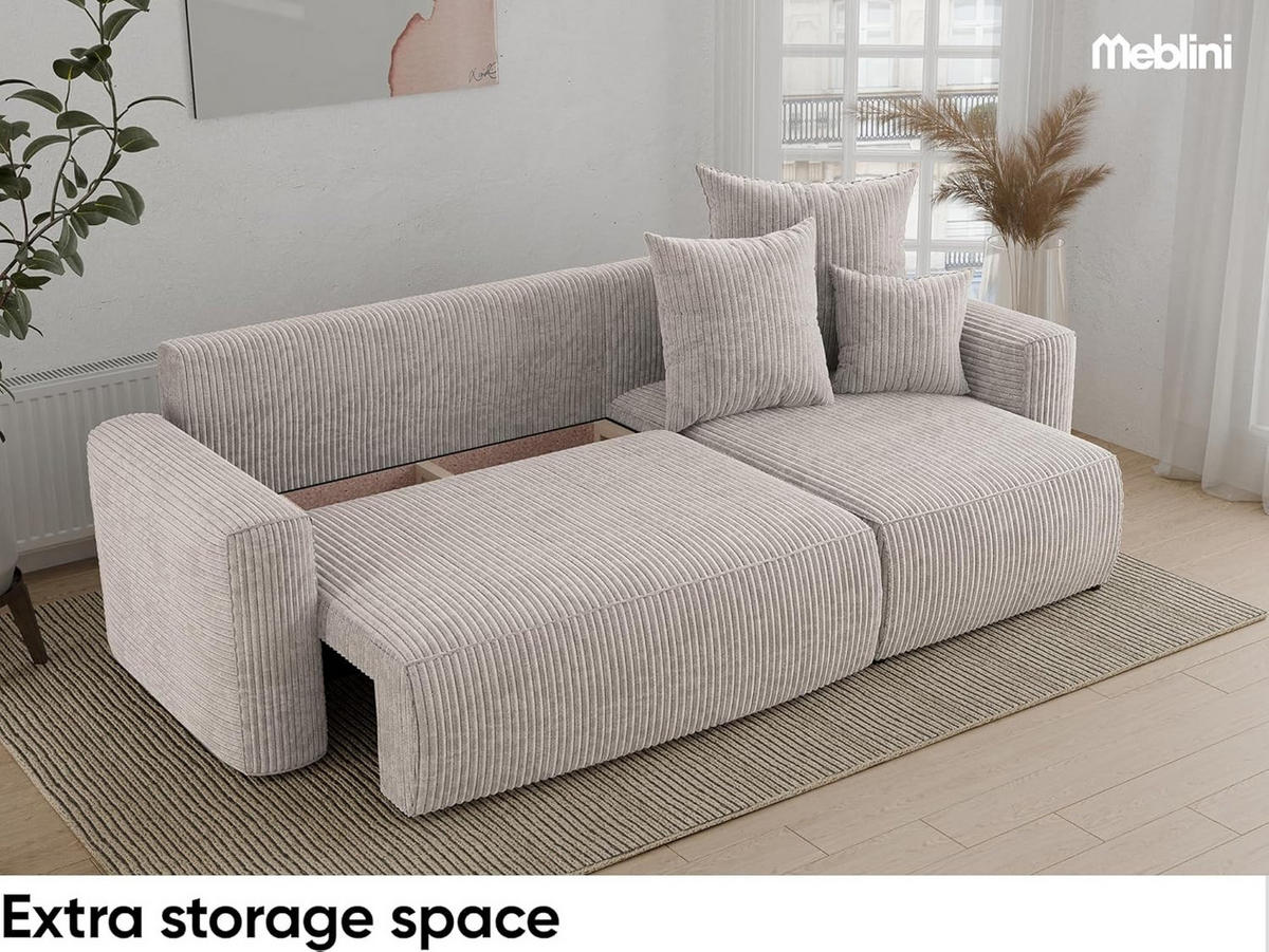 ECKSOFA DAVE L - Creme/Schwarz, Holzwerkstoff (238/87cm) - Meblini