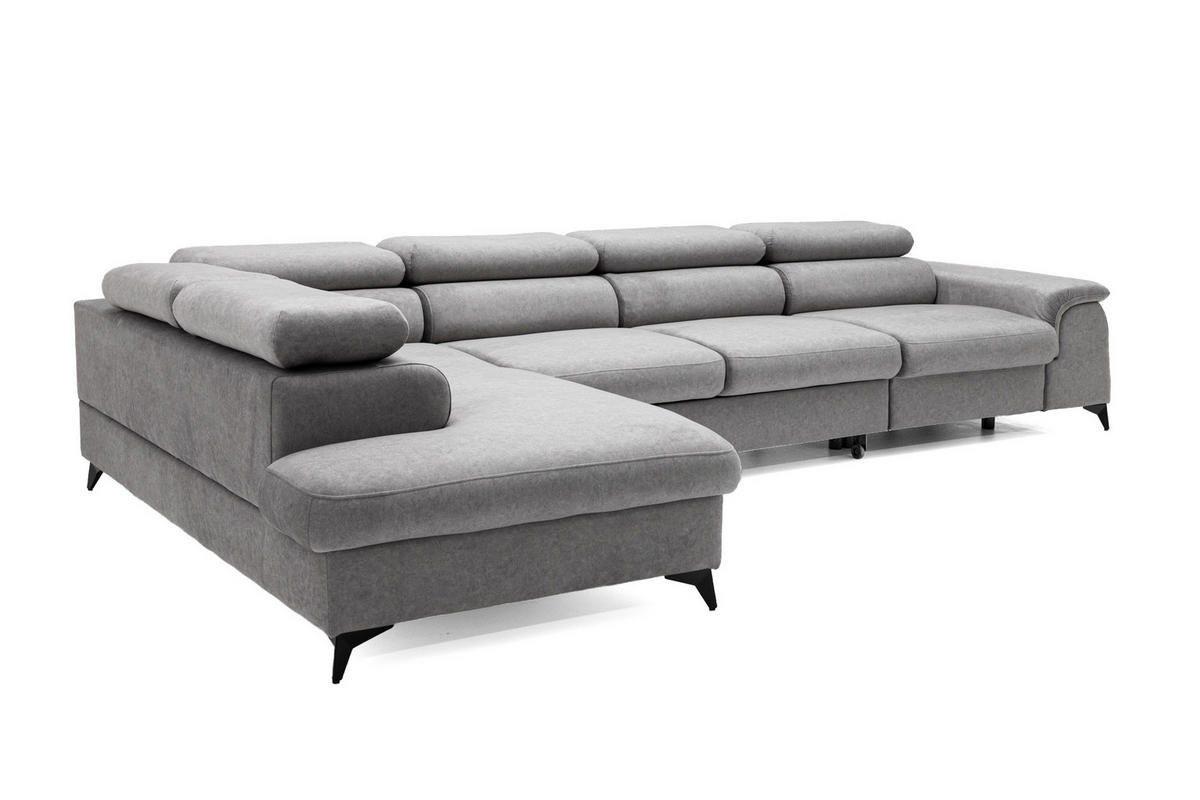 ECKSOFA PLAZA MAXI Links mit Schlaffunktion 127x195 Velours Grau - Schwarz/Grau, Holz/Textil (350/203cm) - Muffo